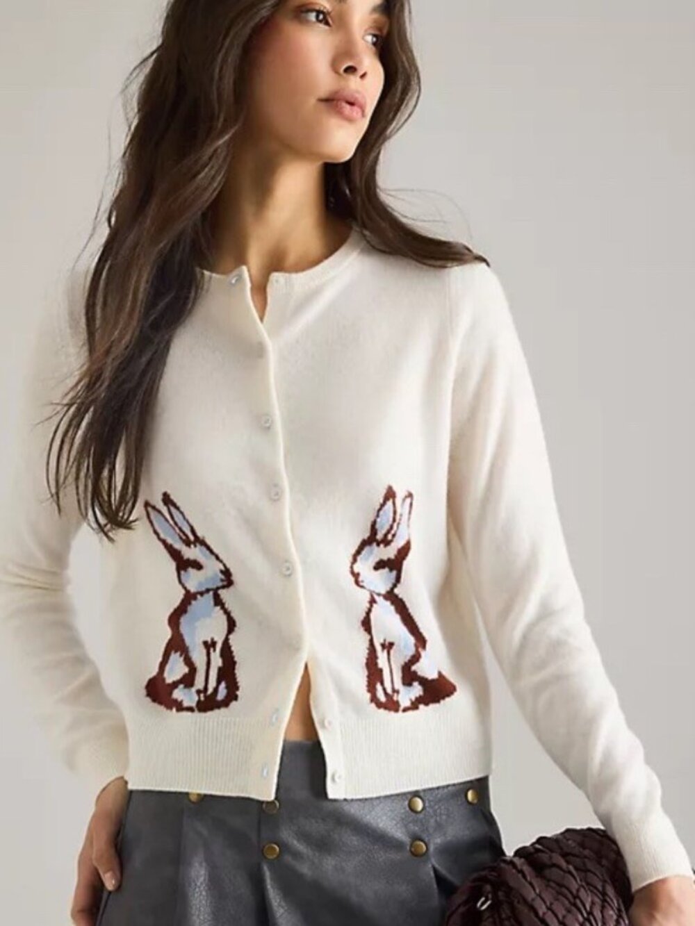 Anthropologie Juliet Cashmere Cardigan Sweater Bunnies Rabbit Bunny L NWT Large